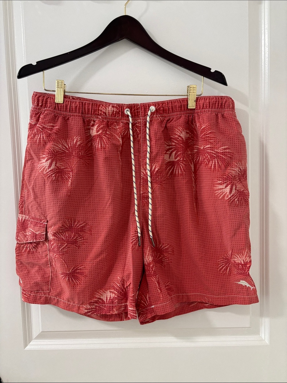 Donating Monday 22nd June closet closing 
Tommy Bahama Coral Red Palm-Print Swim